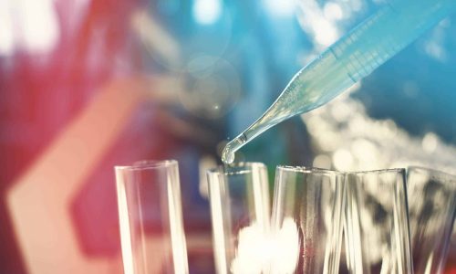Colorful Laboratory Research Tubes with liquid for cancer resear