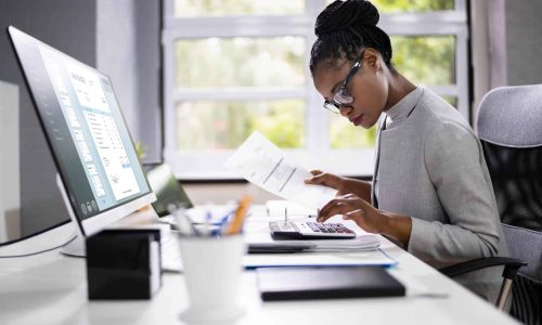 Accountant Using Electronic Invoice Or Bill In Cloud